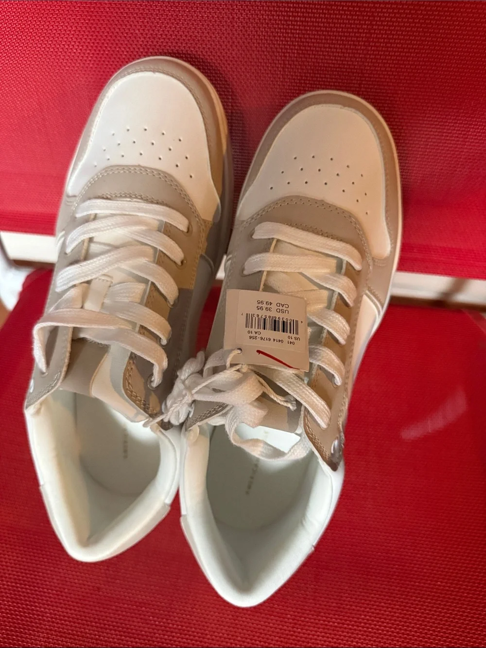 White and Beige Low-Top Sneakers - Picture 1 of 8